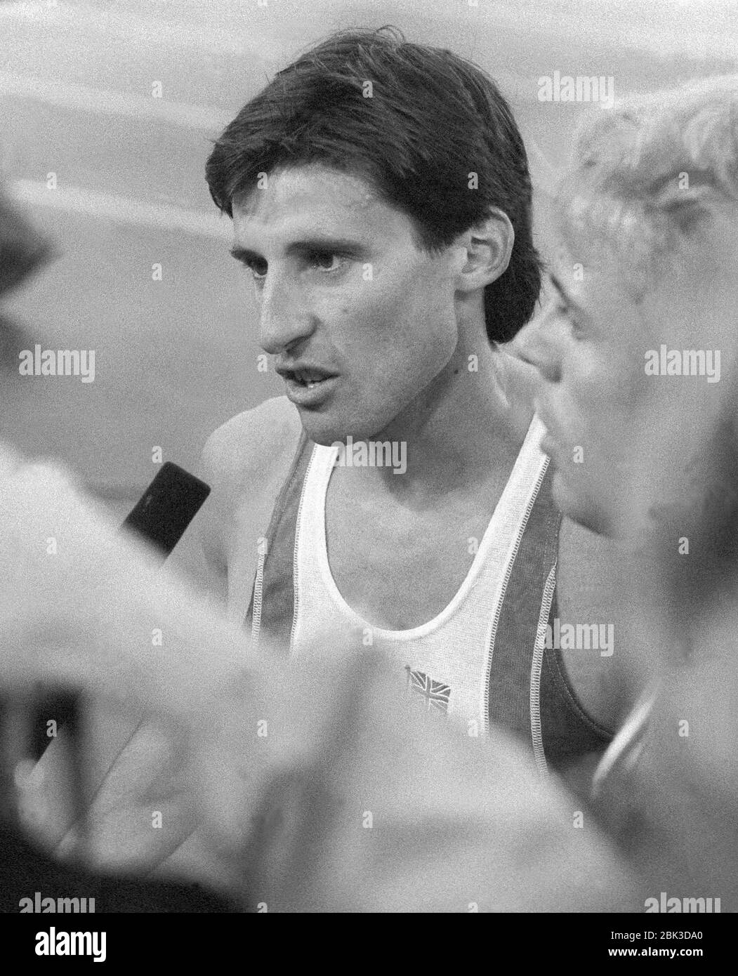Sebastian Coe Britischer Silbermedaillengewinner auf 1500 m bei der Europameisterschaft in Stuttgart Stockfoto