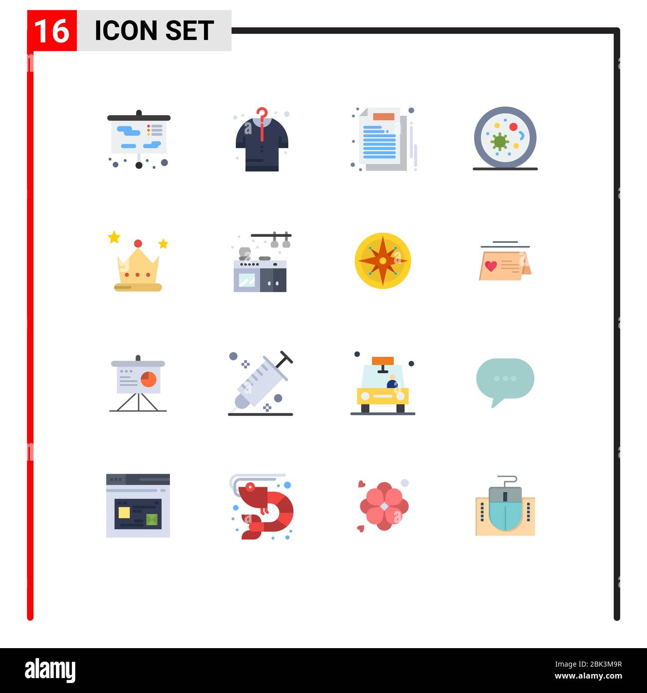 Set von 16 modernen UI-Symbole Symbole Zeichen für Krone, Leistung, Dokument, Wissenschaft, Leben bearbeitbare Pack von kreativen Vektor Design-Elemente Stock Vektor