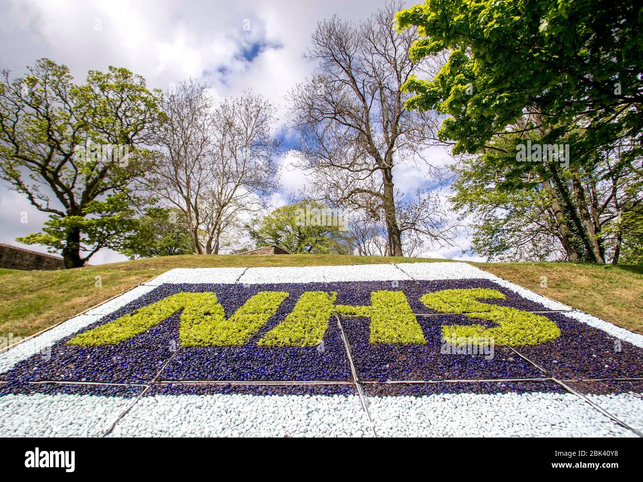 Lisburn, Nordirland. Mai 2020. Der Stadtrat von Lisburn & Castlereagh pflanzt drei Blumenbeete, um das selbstlose Engagement unserer Mitarbeiter im Gesundheitswesen zu erkennen, die während der Coronavirus-Pandemie für die Rettung von Menschenleben arbeiten. Die erste befindet sich in Castle Gardens, Lisburn und ist von der Queen's Road aus sichtbar. Die beiden anderen werden nächste Woche im Moat Park, Dundonald gegenüber dem Ulster Hospital und am Hillsborough-Kreisverkehr auf der A1 stattfinden. Quelle: Steven McAuley/Alamy Live News Stockfoto