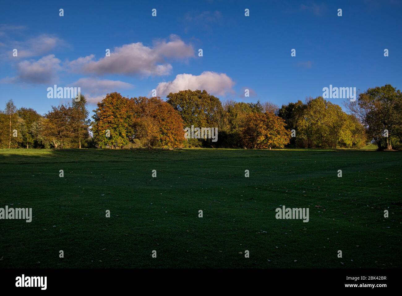 Sonnenuntergang auf dem Golfplatz in Silverwood, Lurgan, Nordirland Stockfoto