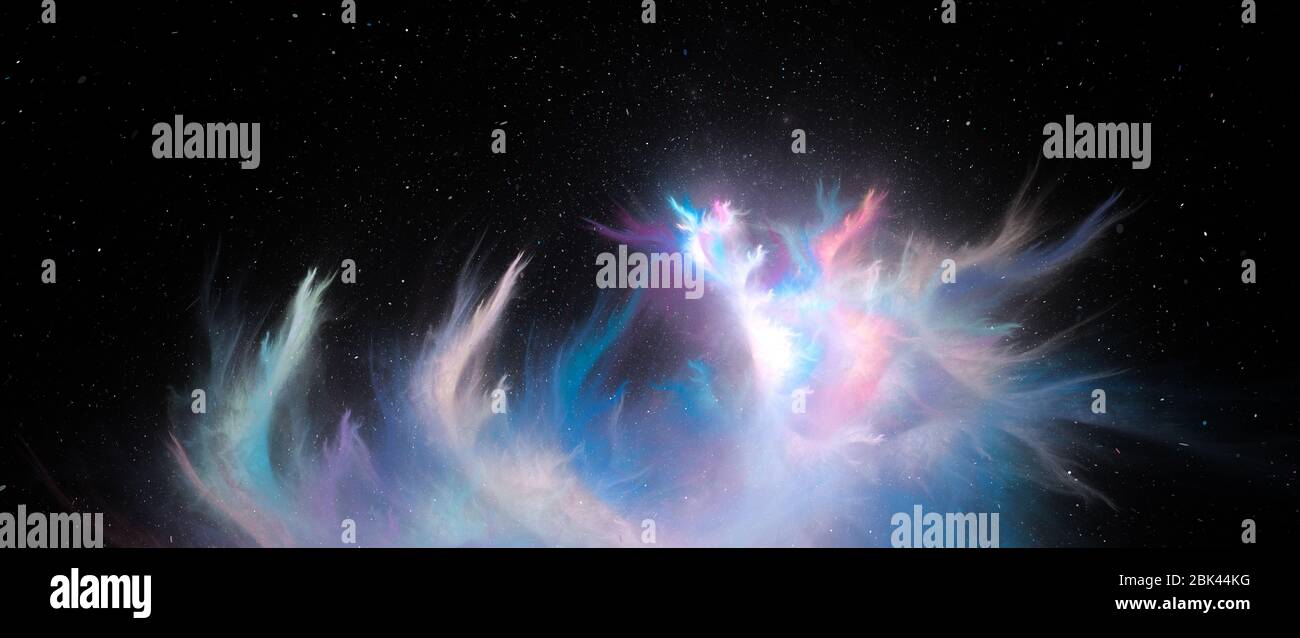 Bunte Plasma wild Flammen im tiefen Raum ultra Widescreen Vorlage, Computer generiert abstrakten Hintergrund, 3D-Rendering Stockfoto