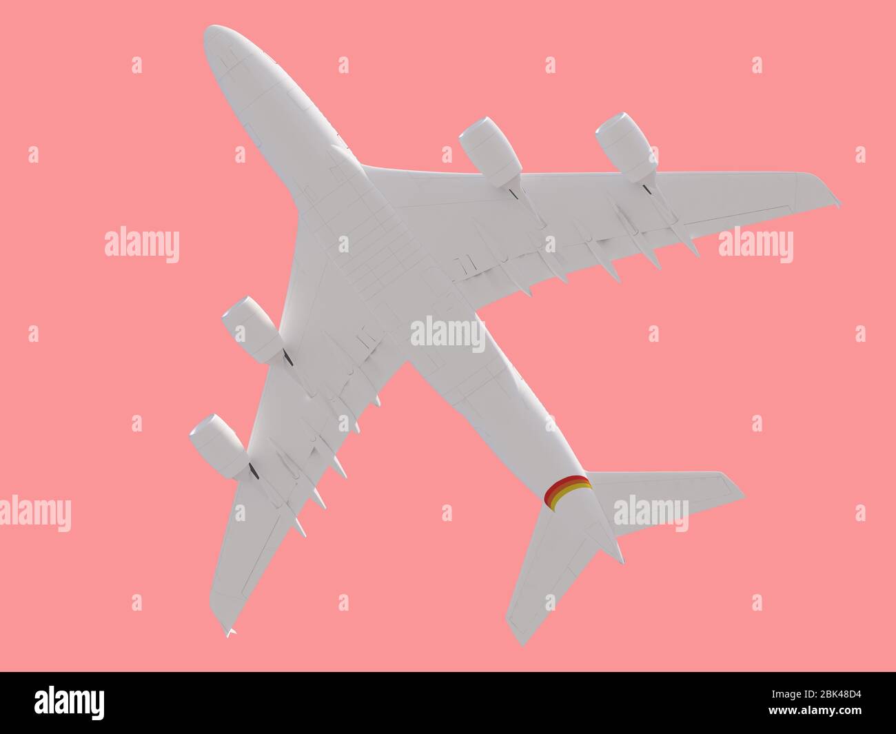 Flugzeug auf gelbem Hintergrund. Reisekonzept. 3d-Rendering Stockfoto