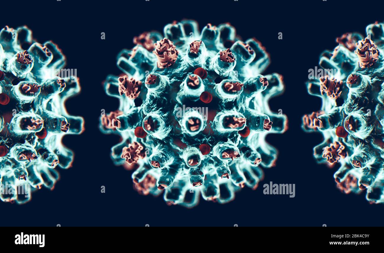 3D-Darstellung von Infektionsviren und Bakterien.Coronavirus COVID-19 Stockfoto
