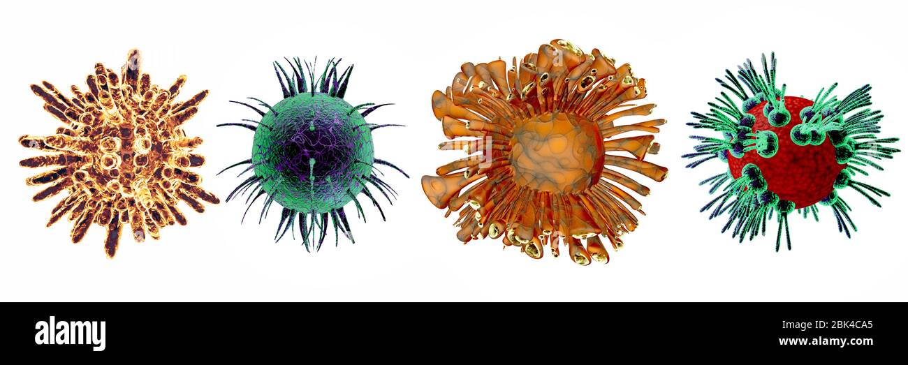 3D-Darstellung von Infektionsviren und Bakterien.Coronavirus COVID-19 Stockfoto