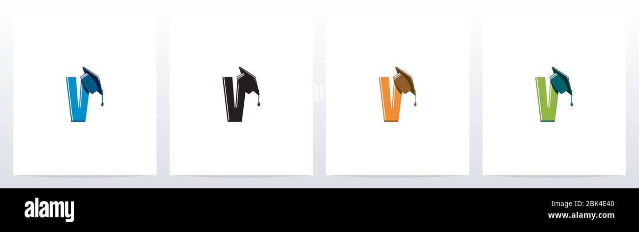Graduierung Hut auf Letter Logo Design V Stock Vektor