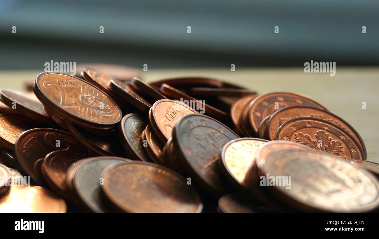 Cent-Münzen, europäische Währung, Kupfermünzen Stockfoto