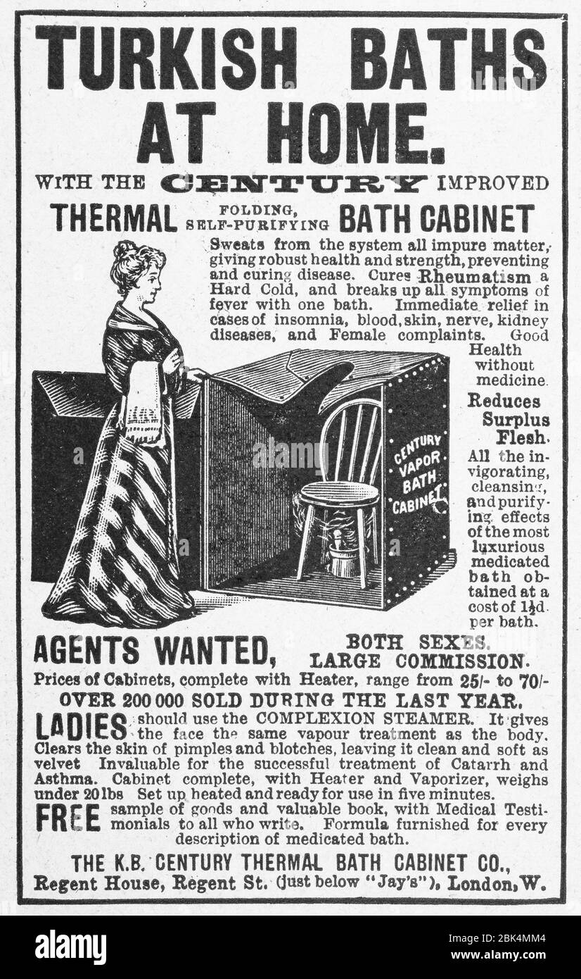 Alte persönliche Hygiene-Anzeige von den frühen 1900er Jahren, vor dem Anbruch der Werbungsstandards. Geschichte der Werbung, alte Hygieneprodukte Werbung. Stockfoto