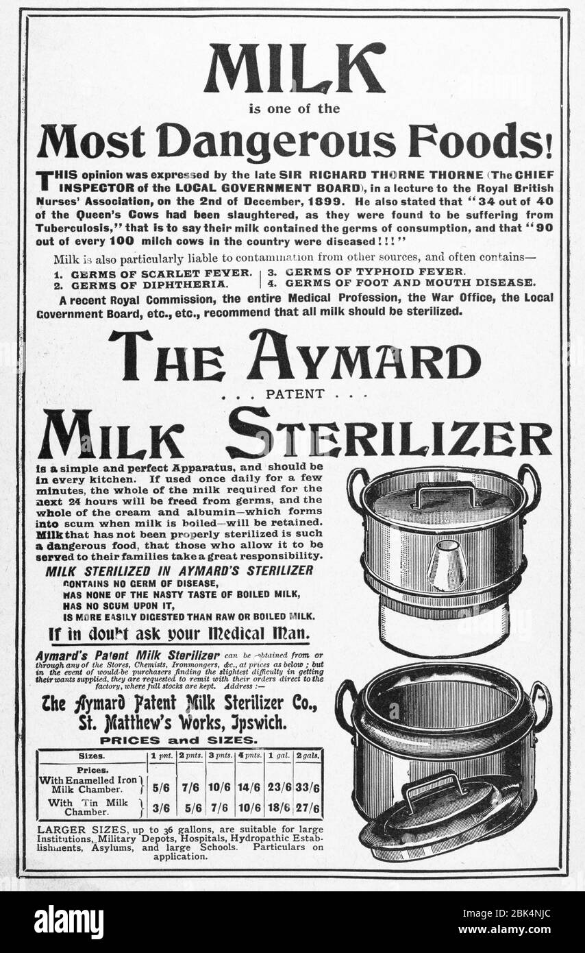 Alte viktorianische Zeitungspapier Lebensmittel / Küchenausstattung Anzeige von Anfang 1900, in den Tagen vor der Werbung Standards. Stockfoto