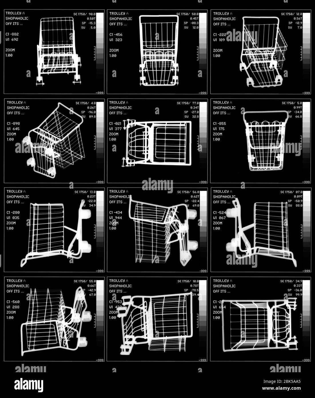 Einkaufswagen in verschiedenen Positionen, Röntgen. Stockfoto