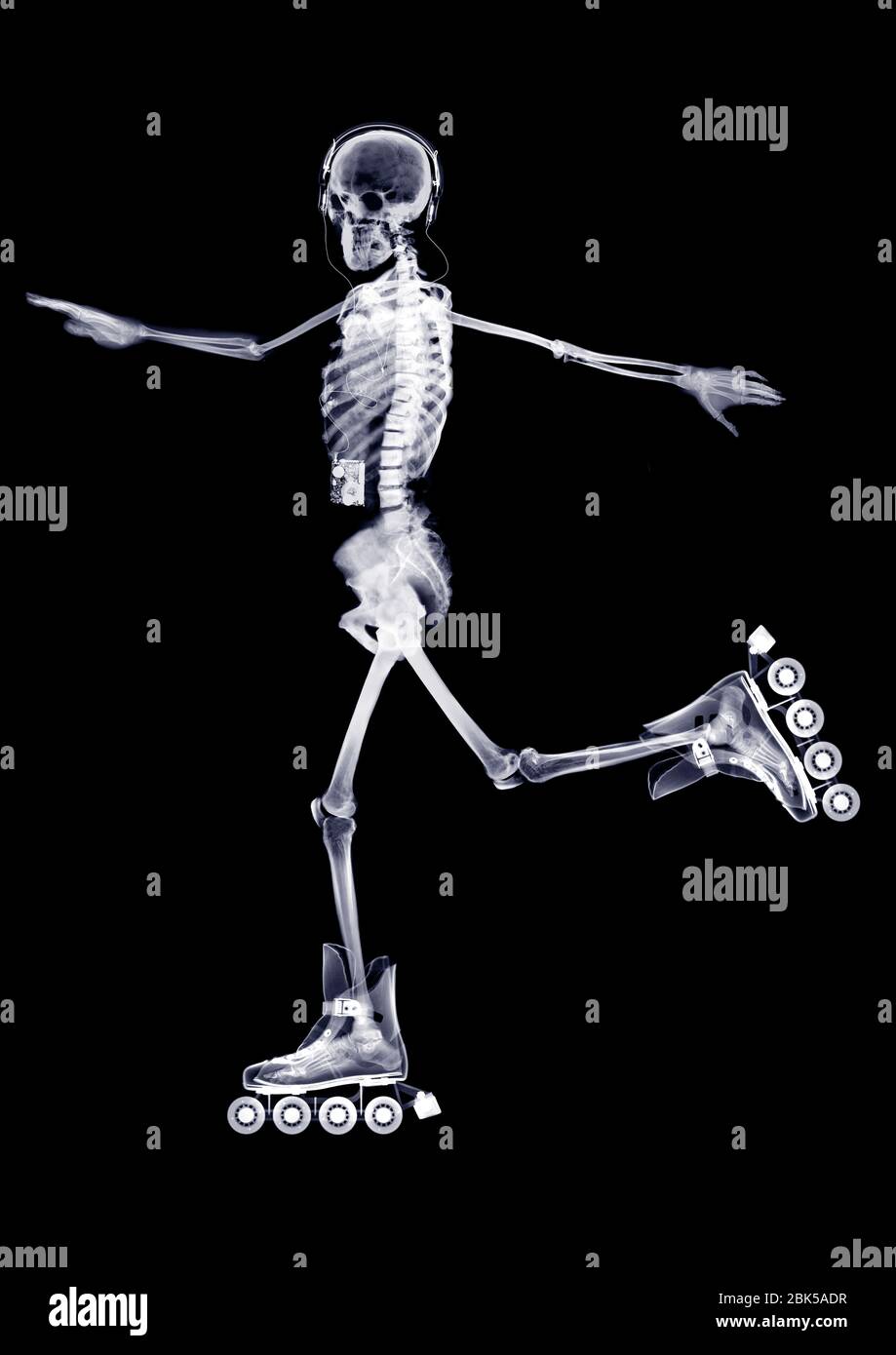 Skelett in-Line-Skating, Röntgen. Stockfoto