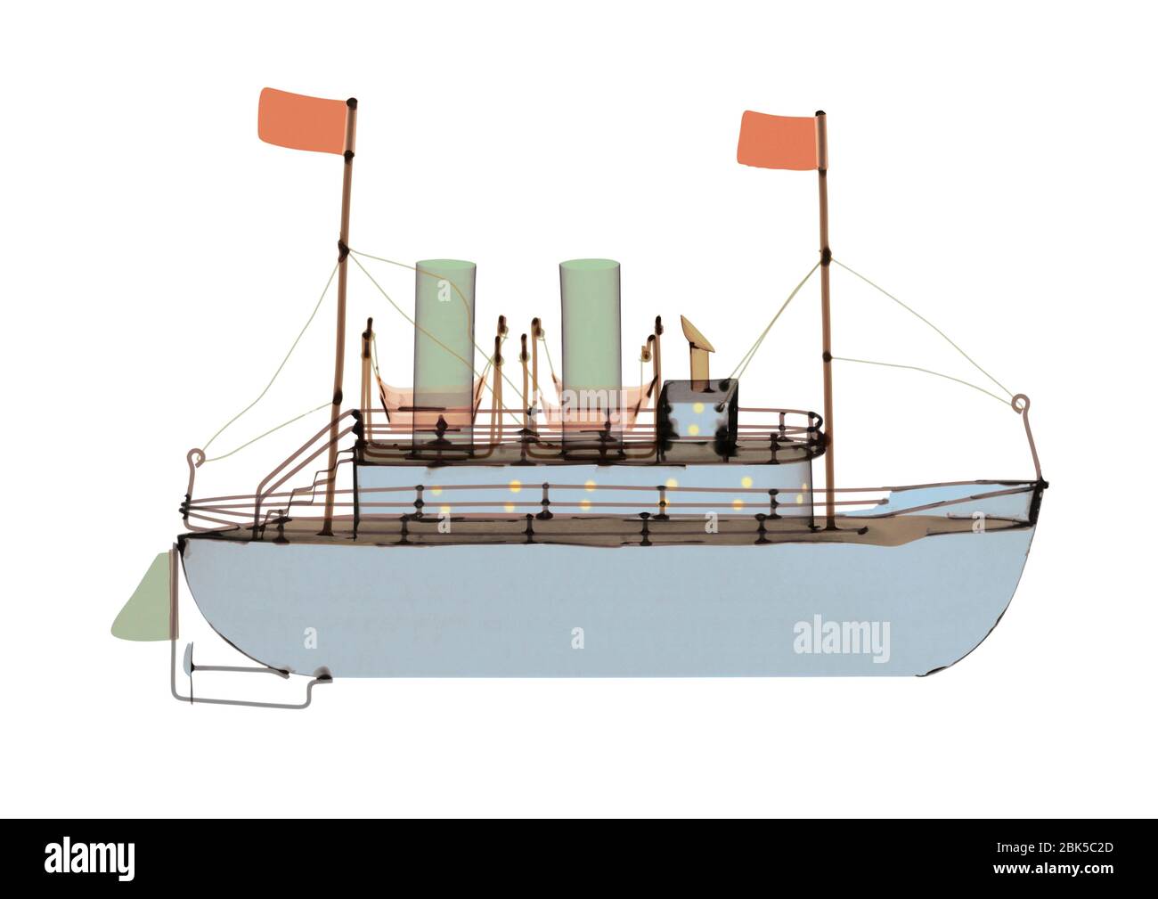 Schiff mit zwei Fahnen, farbige Röntgenstrahlen. Stockfoto