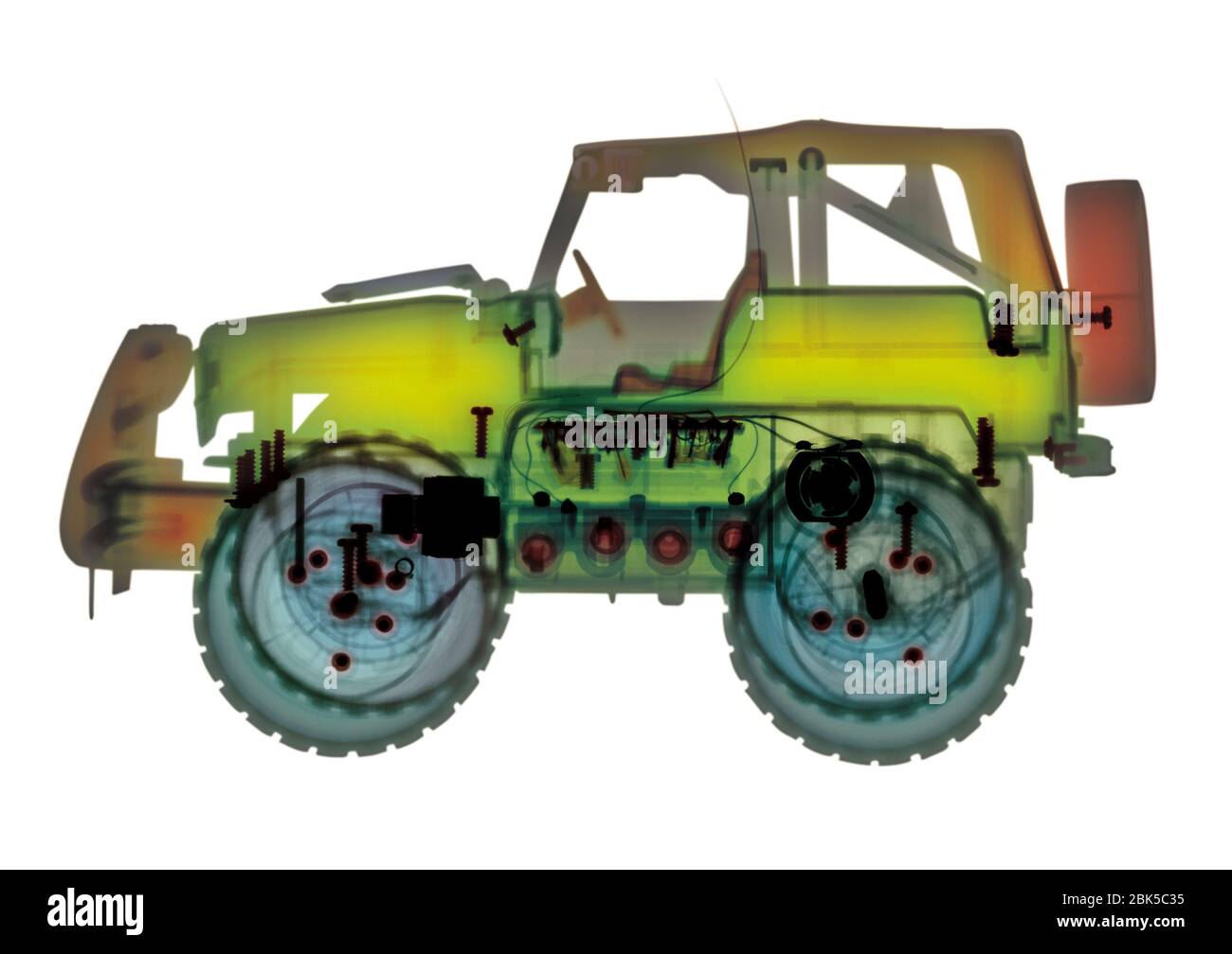Spielzeugwagen, farbige Röntgenstrahlen. Stockfoto