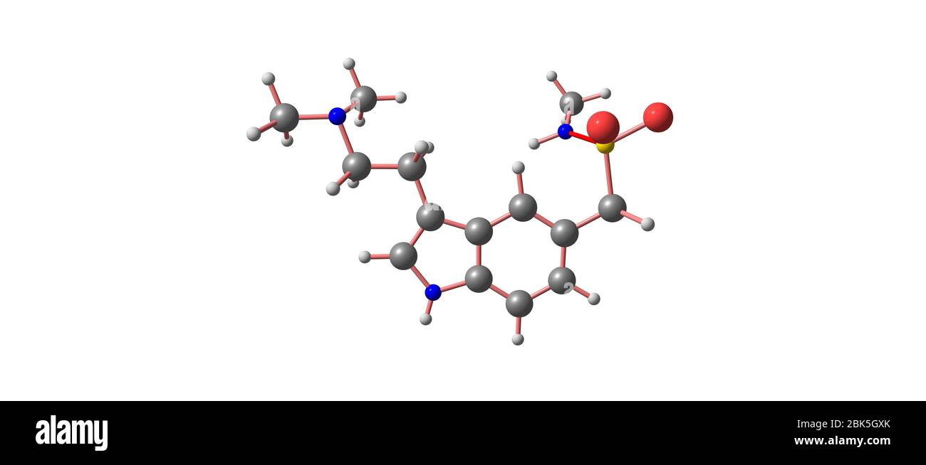 Sumatriptan ist ein Medikament zur Behandlung von Migräne und Cluster-Kopfschmerzen. 3d-Darstellung Stockfoto