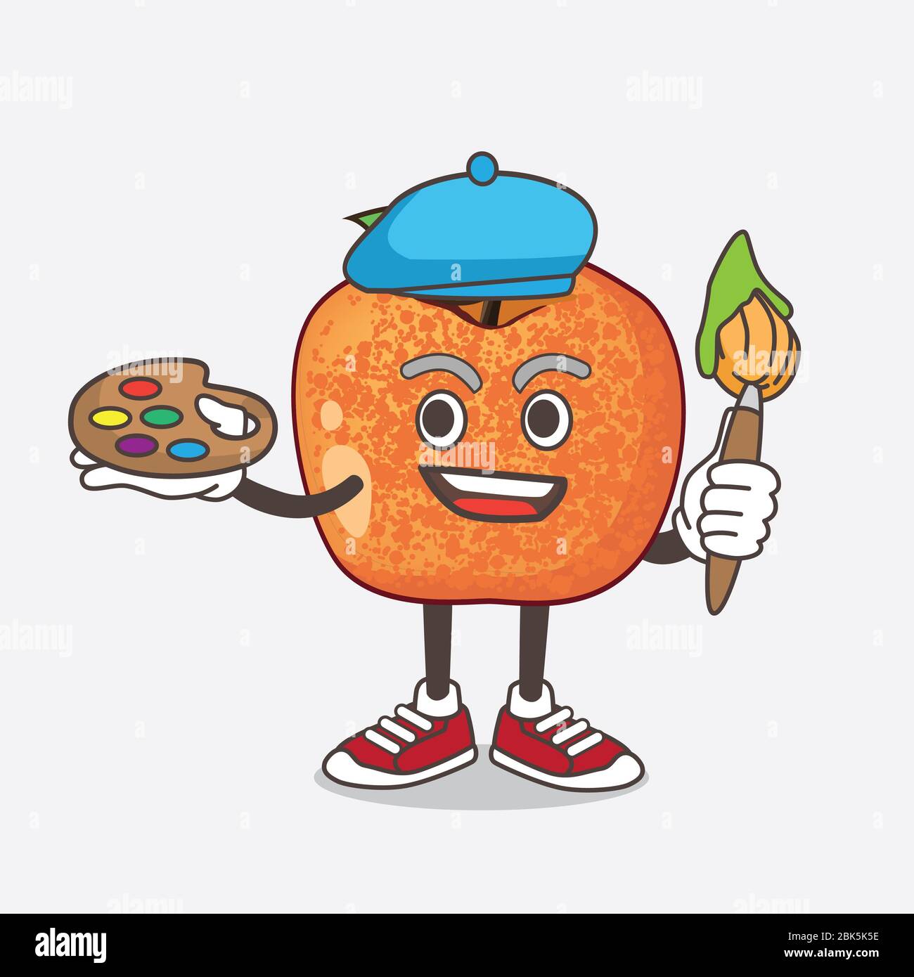 Eine Illustration von Pluots Obst Cartoon Maskottchen Charakter Maler Stil mit Kunst Pinsel Stockfoto