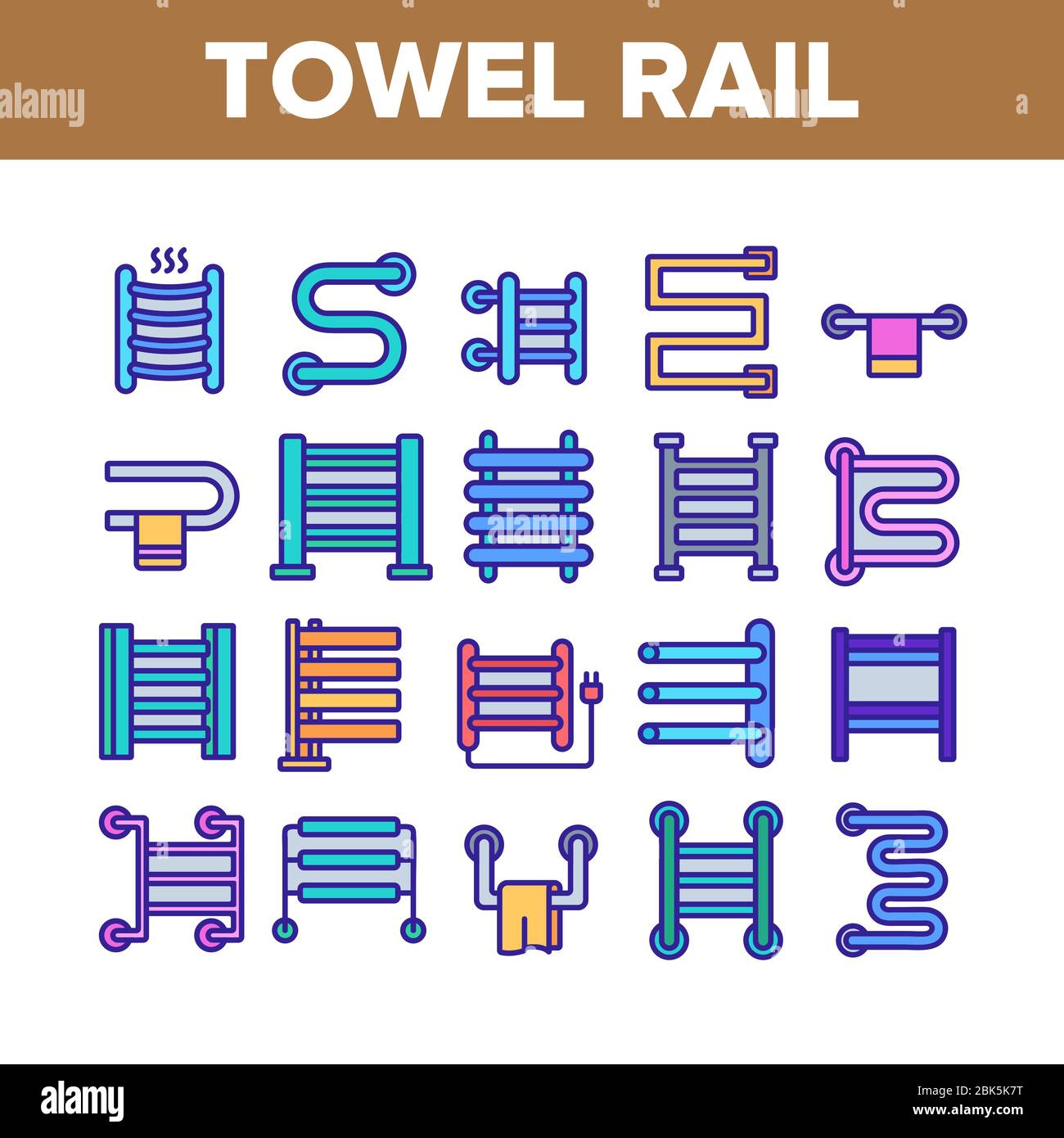Beheiztes Handtuch Rail Collection Icons Set Vektor Stock Vektor
