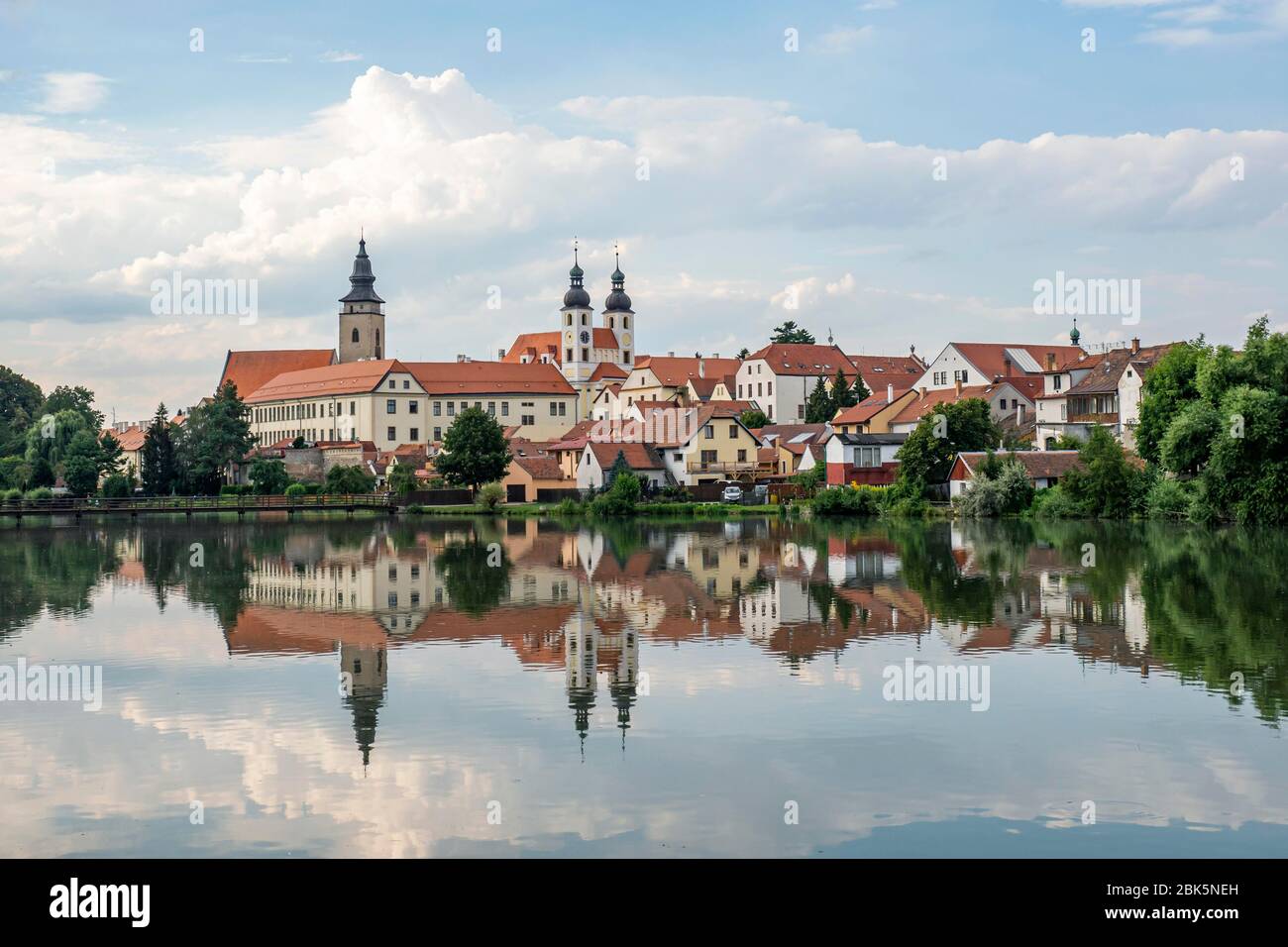 Blick auf die historische Altstadt, Telc, UNESCO-Weltkulturerbe, Mähren, Tschechische Republik Stockfoto