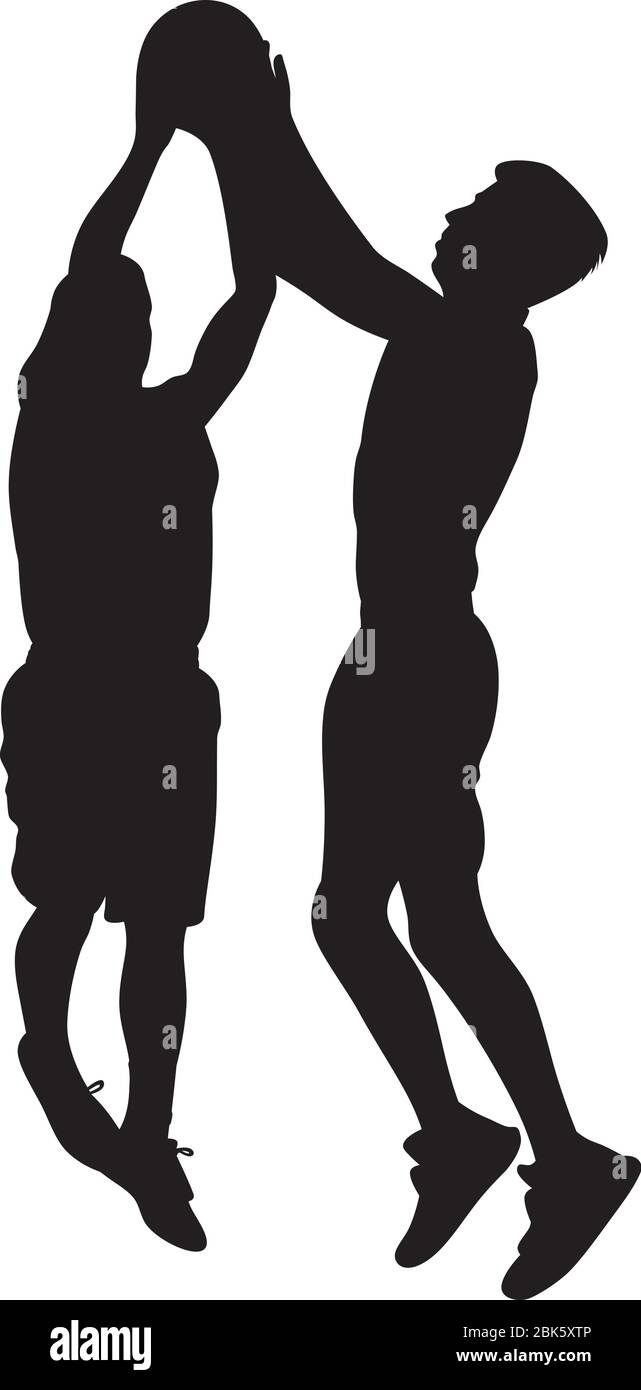 Vektor Silhouette von männlichen Basketballspielern springen, um einen Schuss mit dem Ball in einem Team-Spiel Wettbewerb zu Punkten Stock Vektor
