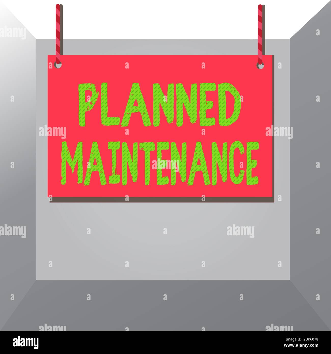 Konzeptionelle Handschrift mit geplanten Wartungsarbeiten. Konzept Bedeutung Check-ups auf einer regelmäßigen Basis geplant werden Holzbrett Holz leeren Rahmen f Stockfoto