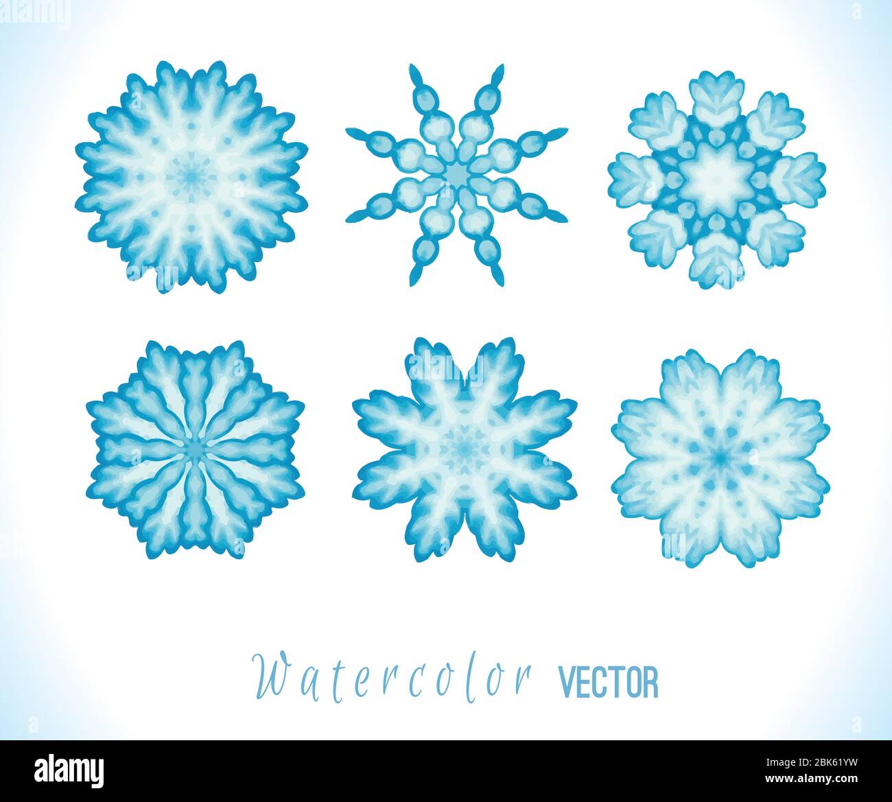 Set von Schneeflocken, Fraktale oder Mandalas ideal für Weihnachten oder ethnische Verwendung. Handgezeichnete Aquarelldarstellung. Stock Vektor