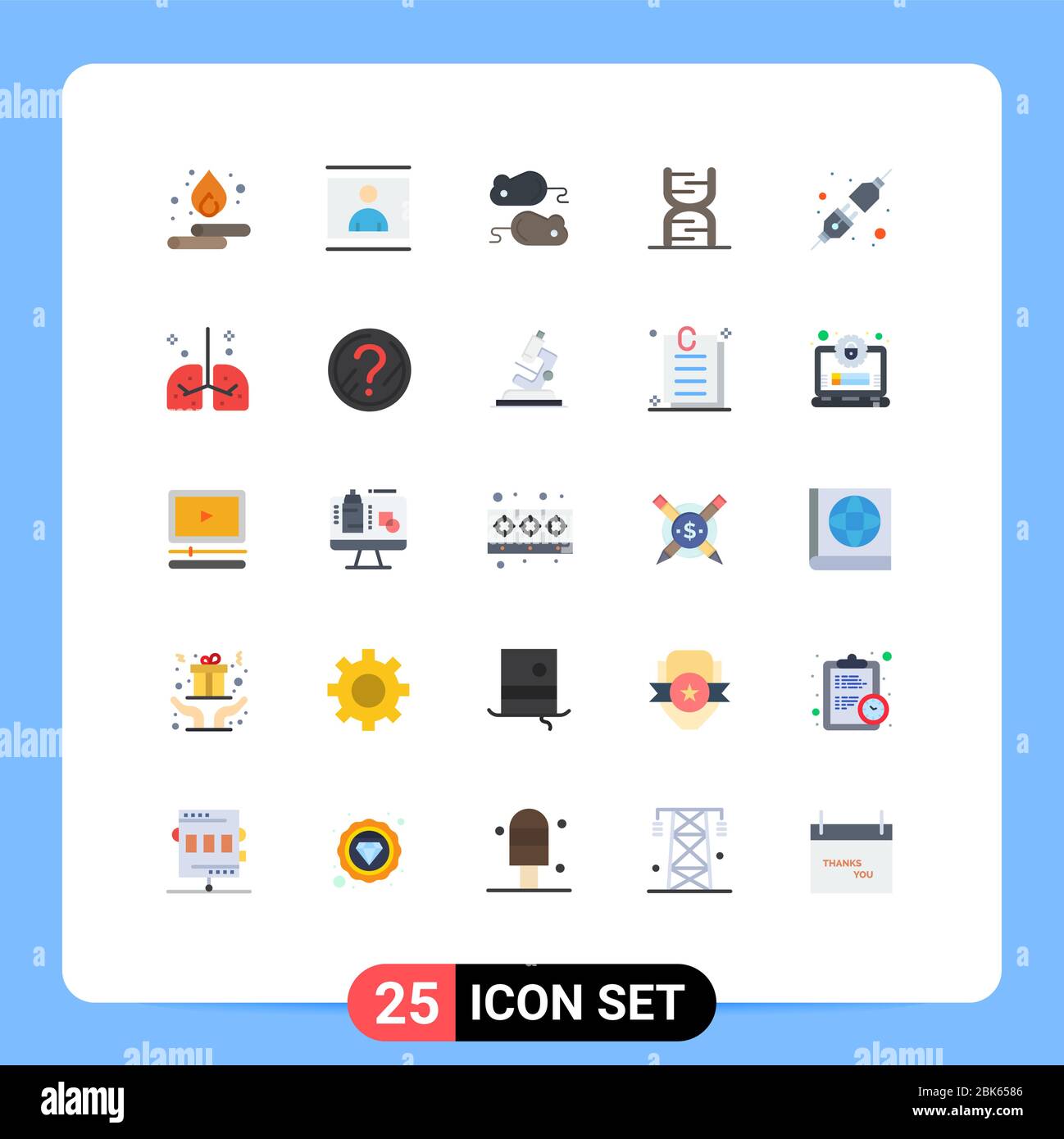 User Interface Pack von 25 Basic Flat Farben von genetischen, Code, Bild, Kette, Schließen Test editierbare Vektor Design-Elemente Stock Vektor