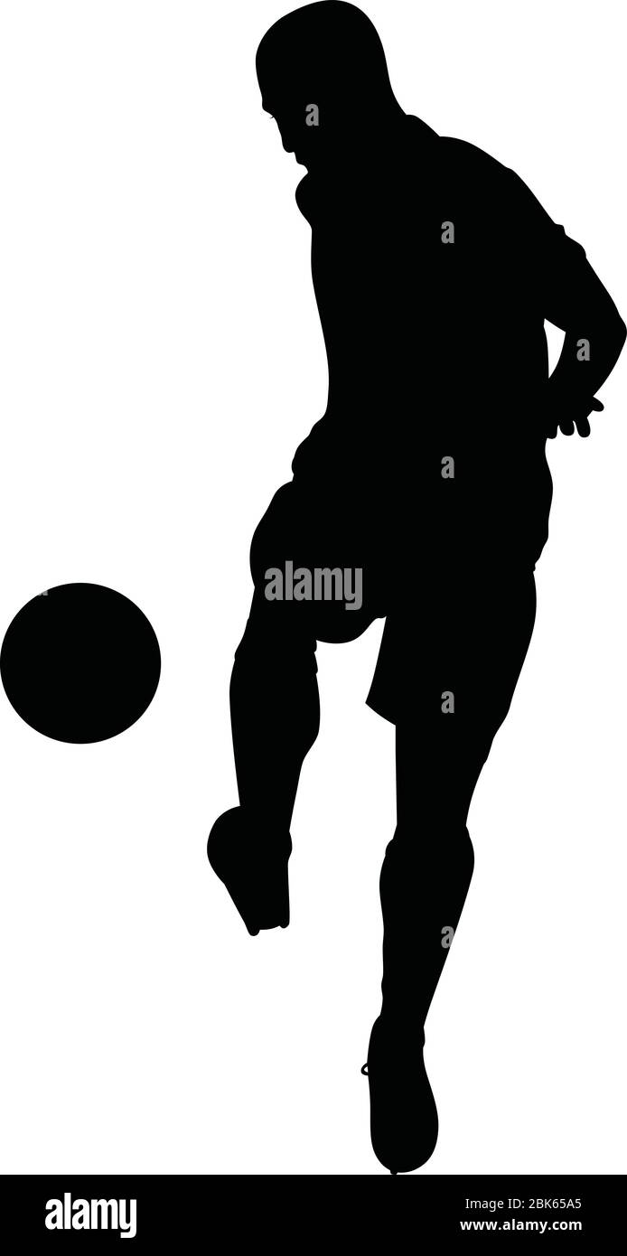 Vektor-Illustration eines Fußballspielers tritt einen Ball in Fußballspiel Wettbewerb, eine Silhouette der männlichen Athleten Training, um den Ball zu treten Stock Vektor