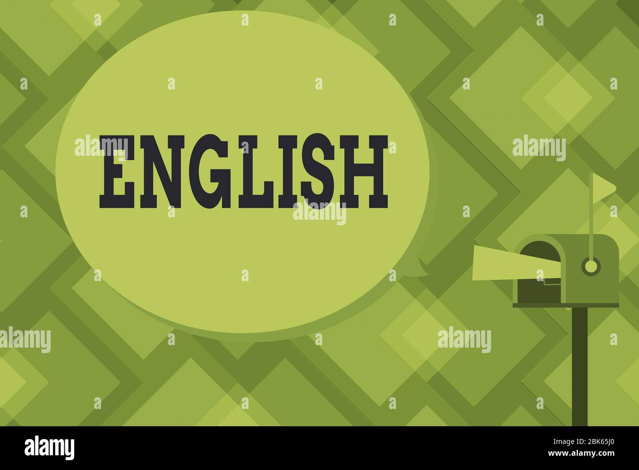 Ein Schreibhinweis mit Englisch. Business Concept für Related to England zeigt Sprachkultur Britische Literatur Klasse Megaphone in Flag Up Mailbox A Stockfoto