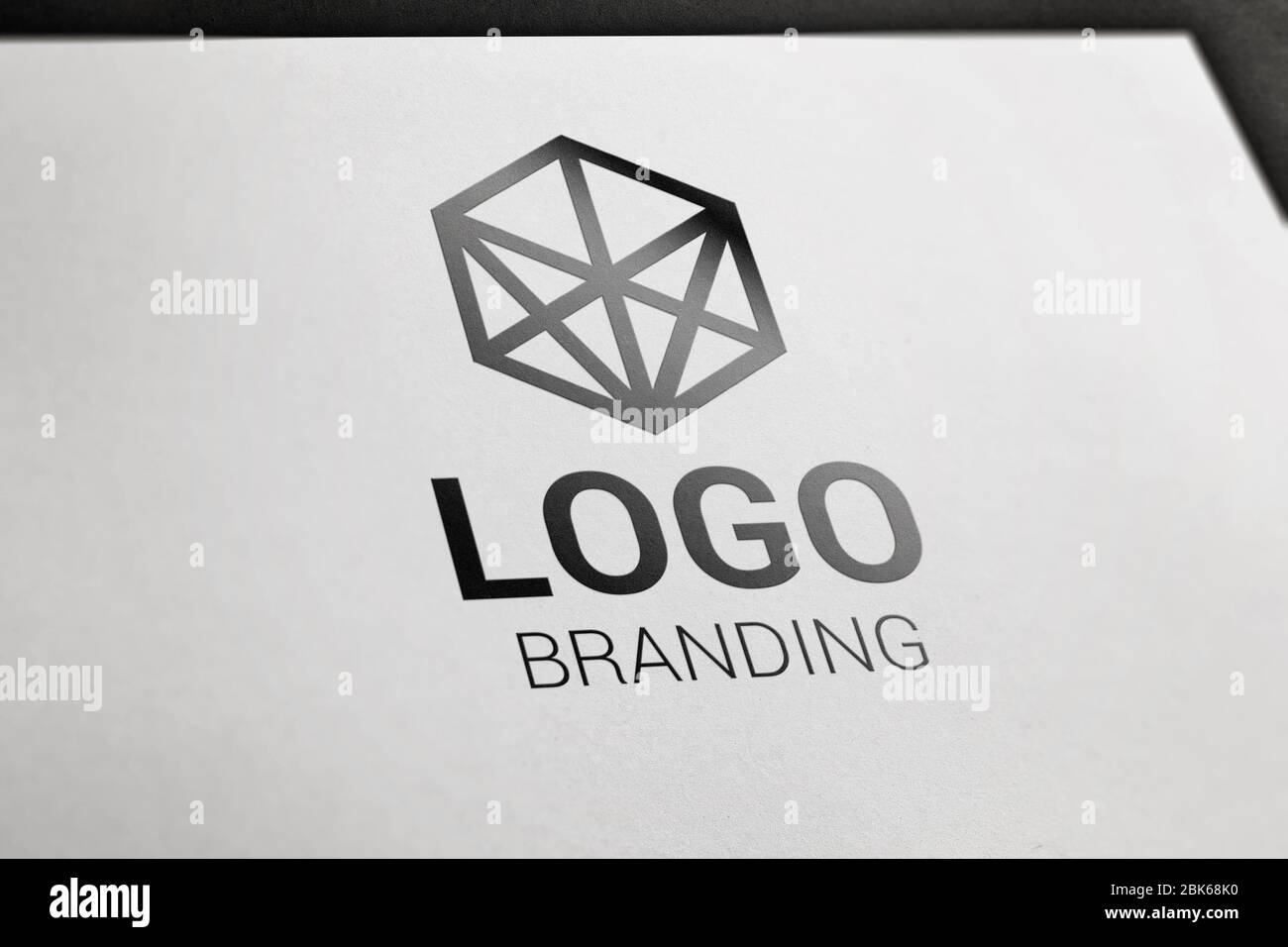 Logo Branding Konzept auf White Paper. Professionelle Logo Design Firmenpräsentation Stockfoto