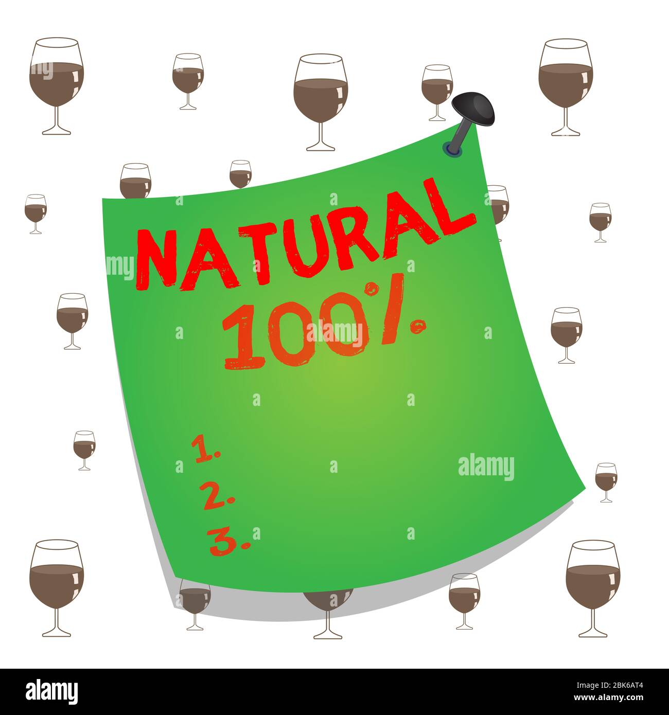 Textzeichen mit natürlicher 100 Prozent. Business-Foto-Text minimal verarbeitet und enthält keine künstlichen Aromen gekrümmten Erinnerungspapier Memo Nagel Stockfoto