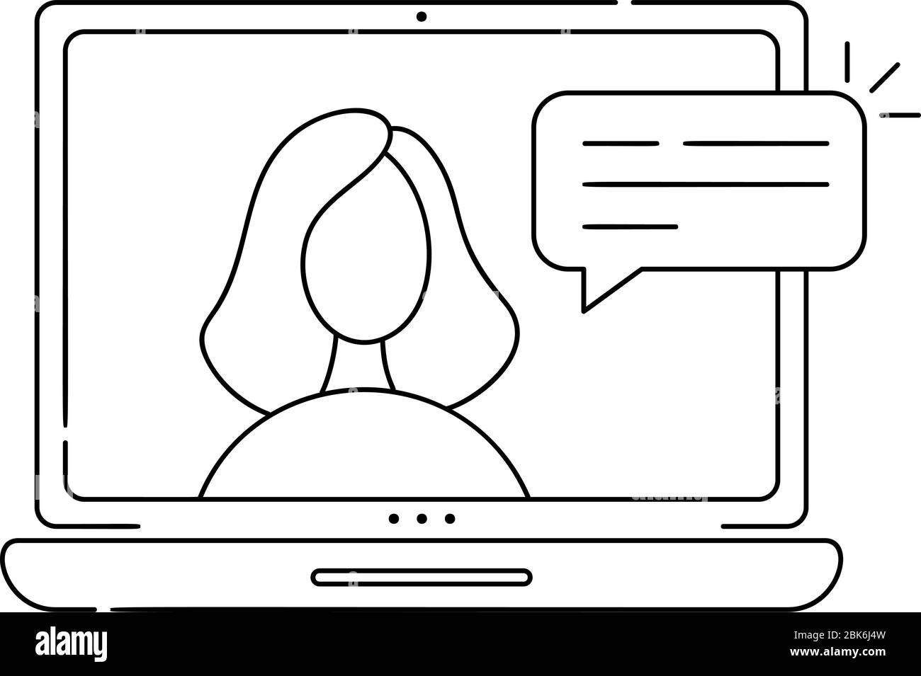Online-Meeting mit Vector Icon Monoline per Gruppenanruf. Frau im Video-Chat. Coleagues in Videokonferenz im Büro oder zu Hause. Konzept freiberuflich, Remote Stock Vektor