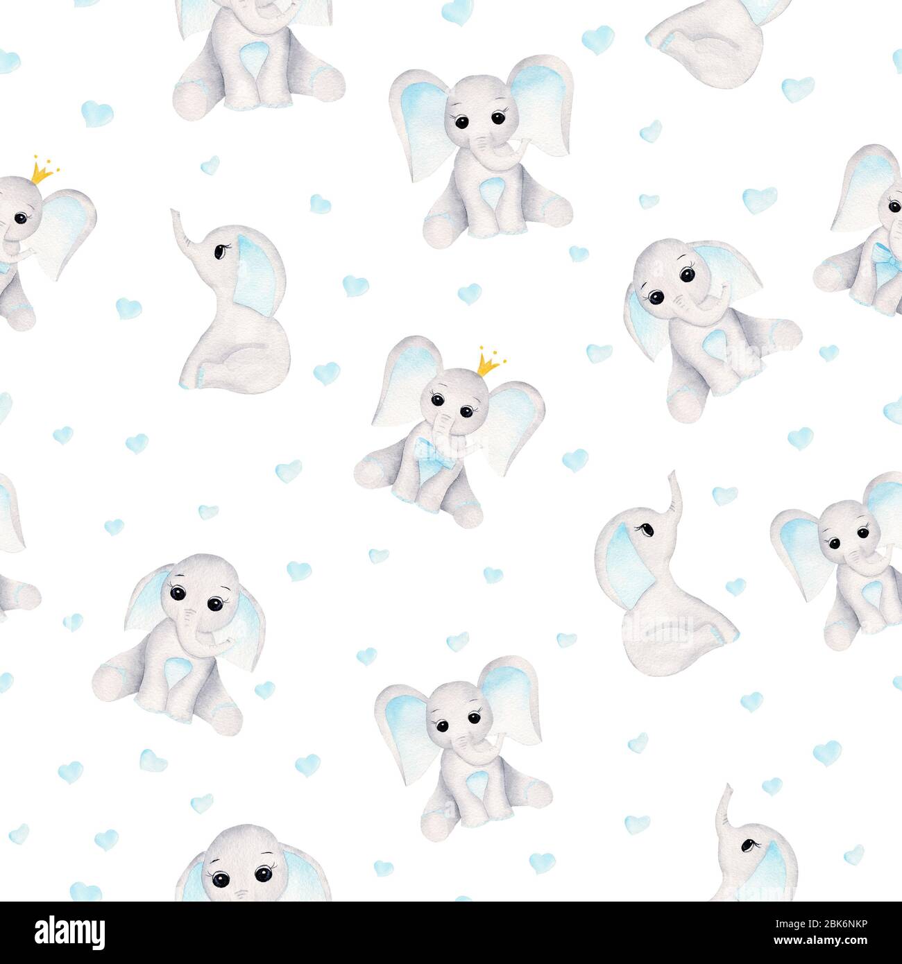 Baby Elefant Tier und blaue Herzen Aquarell nahtloses Muster. Digital  Papier perfekt für Kinder Stoff Textil und Kinderzimmer Stockfotografie -  Alamy