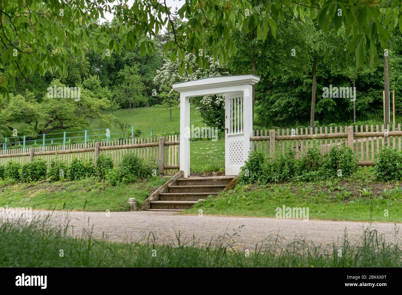 Klassizistische garten Tür zu Goethes Gartenhaus in Weimar. Stockfoto