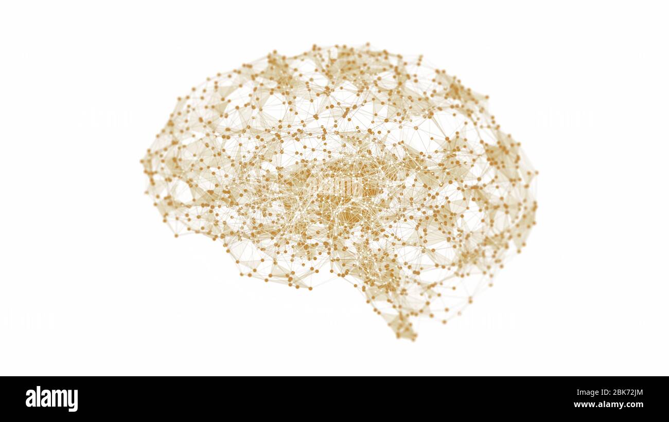 Technologisches Netzwerk Gehirn. Abstrakt verbunden Draht Rahmen menschlichen Gehirn. Künstliche Intelligenz Stockfoto