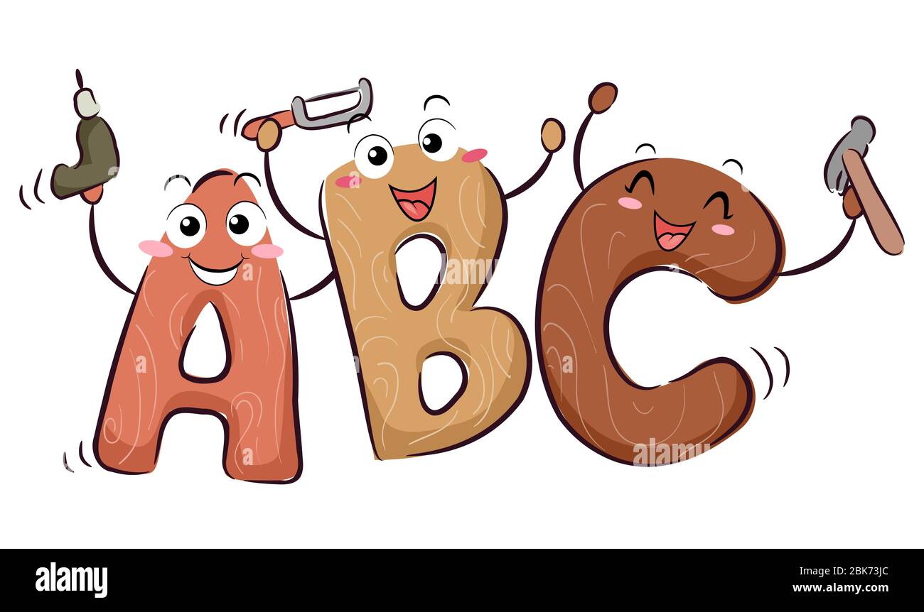 Abbildung Von Abc Holzmaskottholz Holzbearbeitungswerkzeuge Holding Stockfotografie Alamy