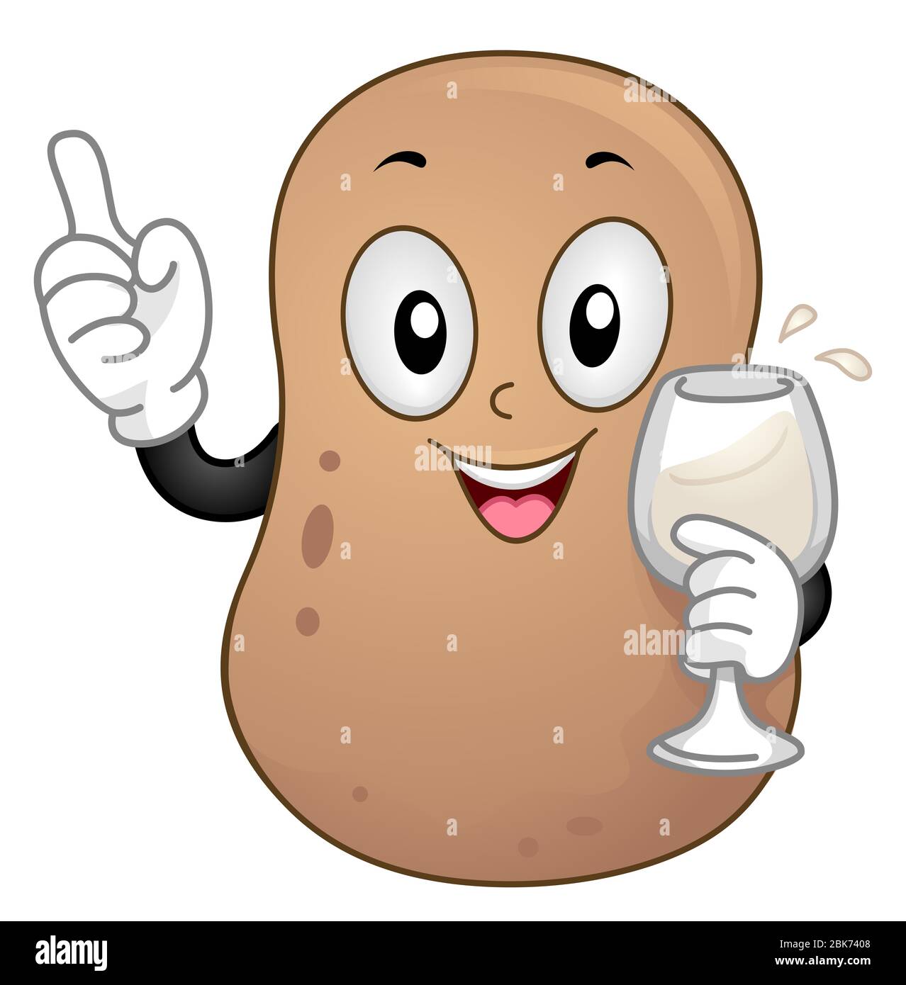 Illustration eines Kartoffelmaskots, das ein Glas Brannvin, einen Likör, hält Stockfoto