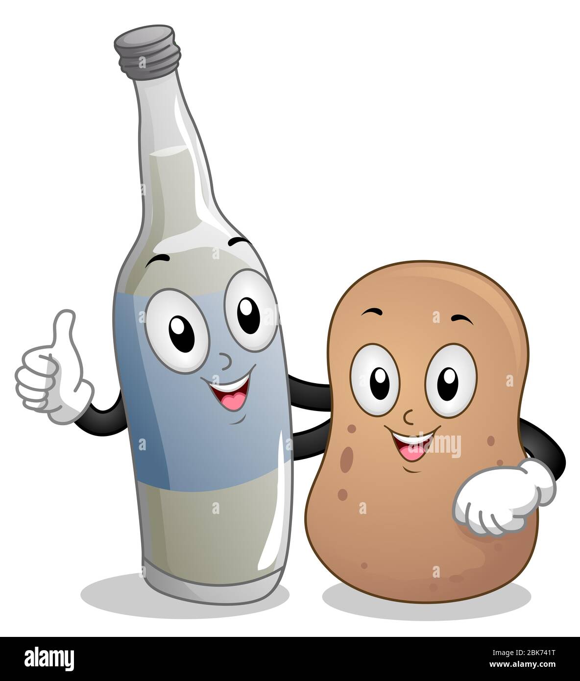 Illustration von Brannvin Flasche und Kartoffel Maskottchen mit OK Zeichen Stockfoto