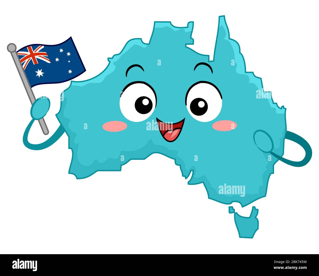Abbildung der Karte von Australien Mascot mit seiner Flagge Stockfoto
