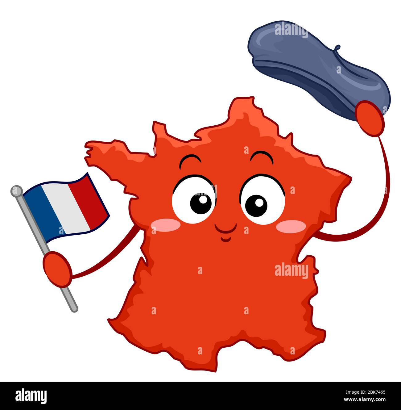 Abbildung der Karte von Frankreich mit einer Flagge und Erhöhung ihrer Kappe Stockfoto