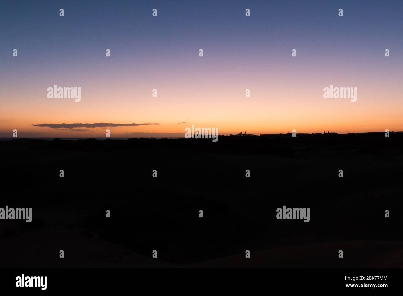 Sonnenuntergang in den Dünen von Maspalomas, Gran Canaria, Spanien. Stockfoto