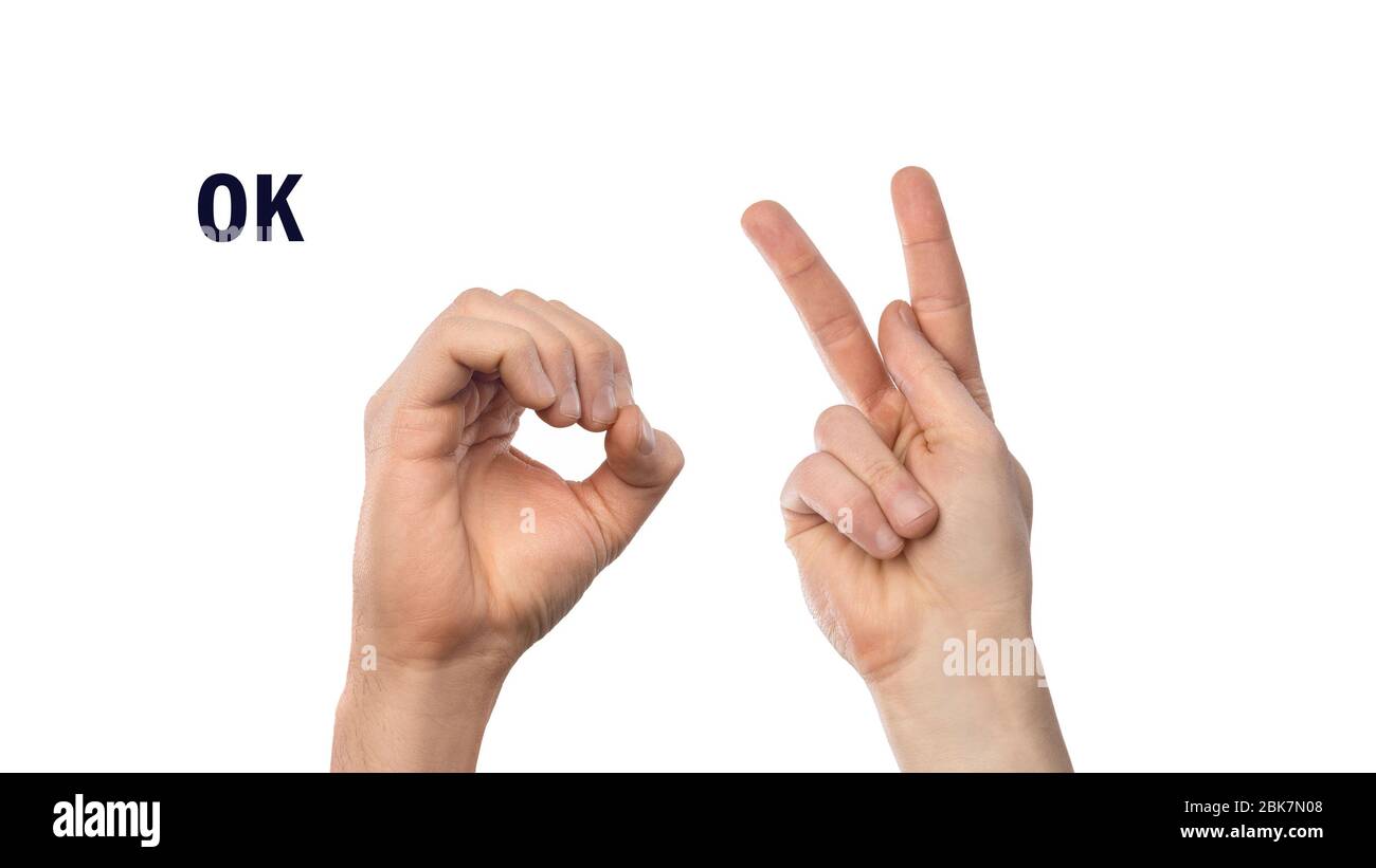 Word OK Finger Rechtschreibung in amerikanischer Gebärdensprache ASL Stockfoto