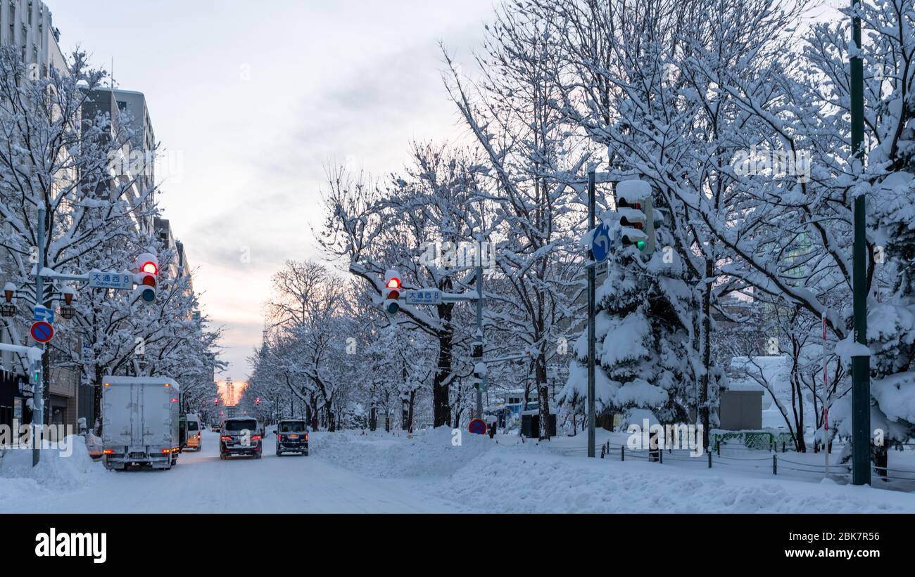 Schneeszene, Sapporo, Hokkaido, Japan Stockfoto