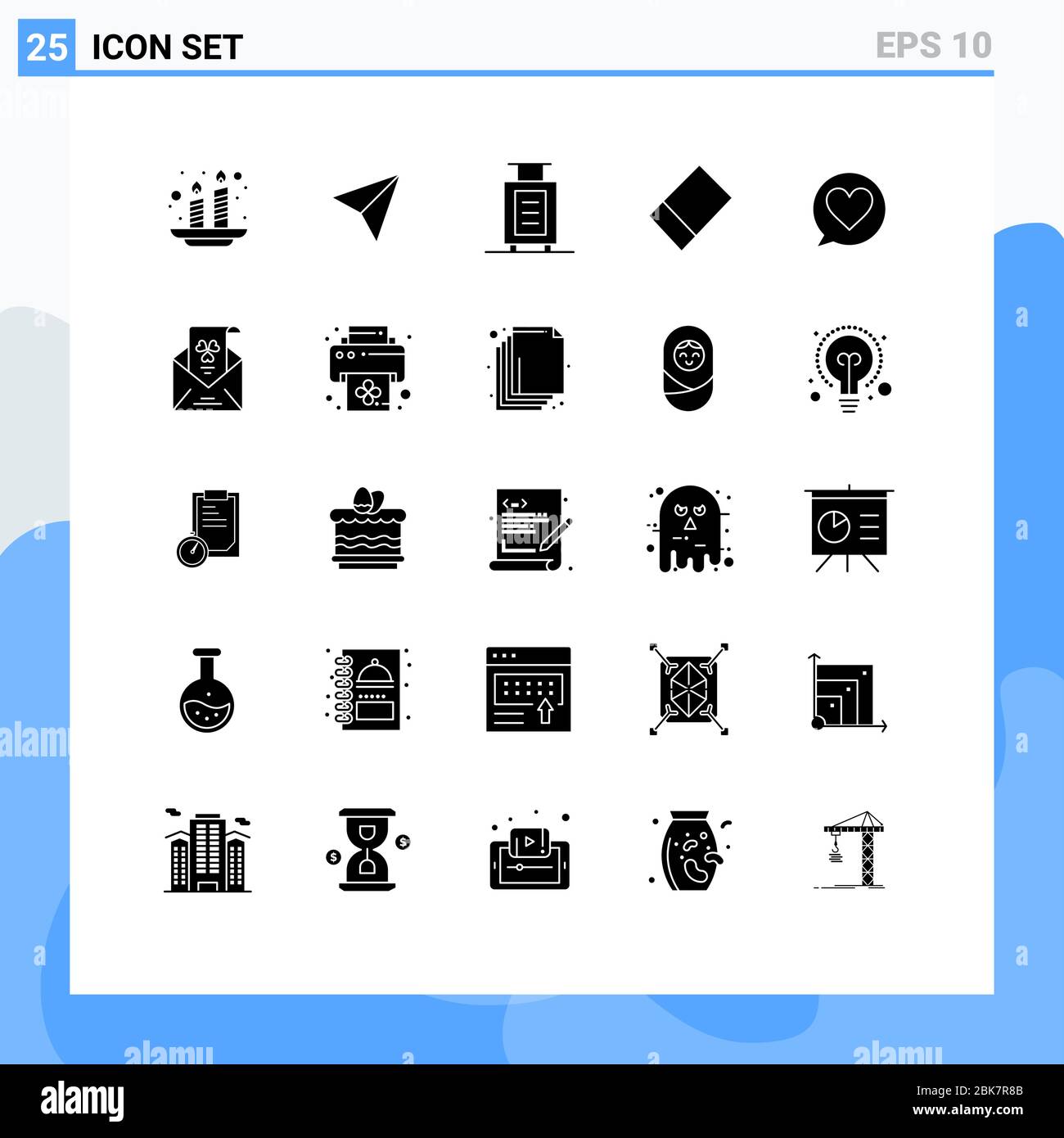 Gruppe von 25 Solid Glyphen Zeichen und Symbole für Gruß, Mail, Aktentasche, e, Liebe editierbare Vektor Design-Elemente Stock Vektor