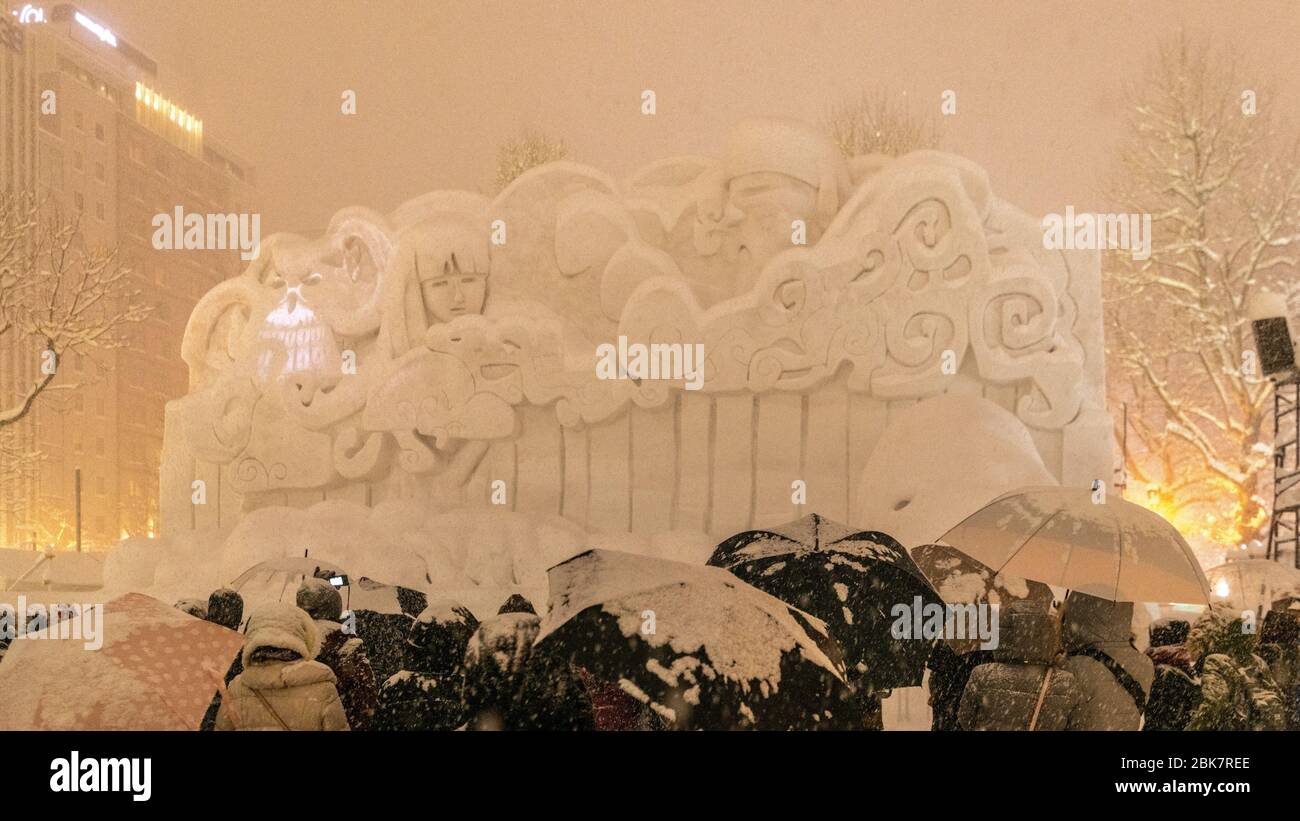 Eiskunstwerkskulptur, Sapporo Snow Festival, Hokkaido, Japan Stockfoto