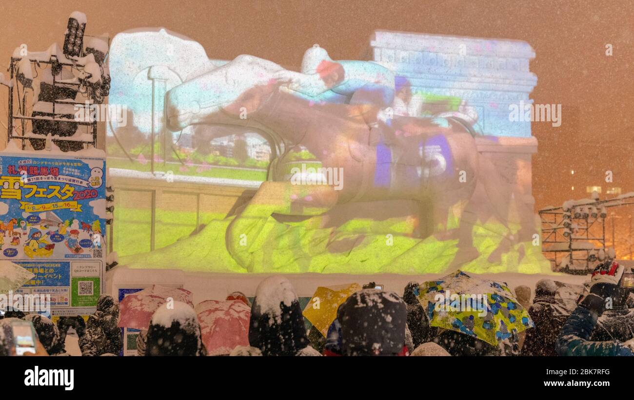 Eiskunstwerkskulptur, Sapporo Snow Festival, Hokkaido, Japan Stockfoto