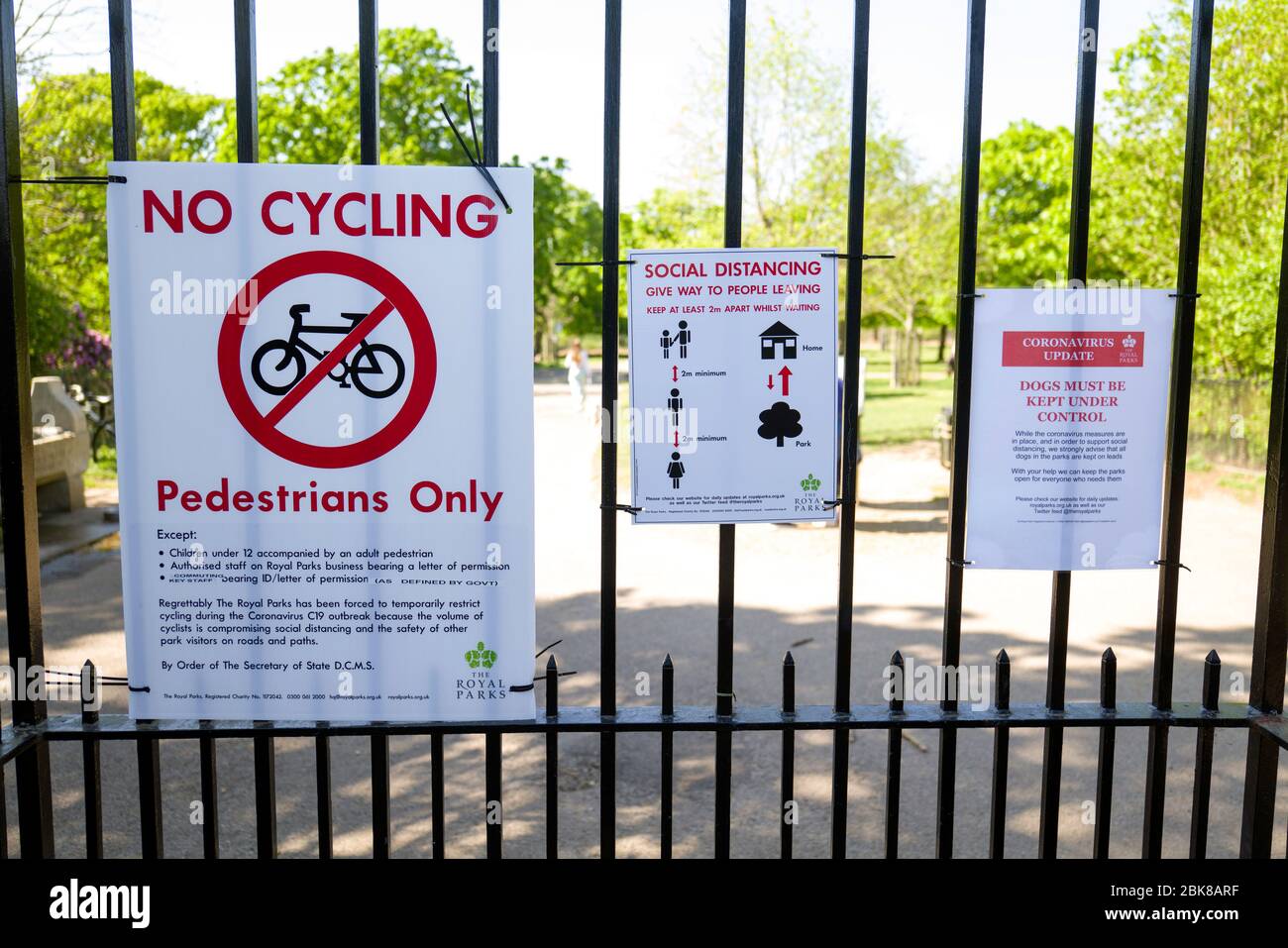 Soziale Distanz im Richmond Park. Im Richmond Park ist das Radfahren nicht erlaubt. Nur Fußgänger. Stockfoto
