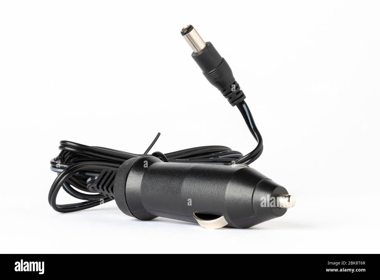 Horizontale Ansicht eines schwarzen Autolackelleres Ladegerät isoliert auf weißem Hintergrund Stockfoto