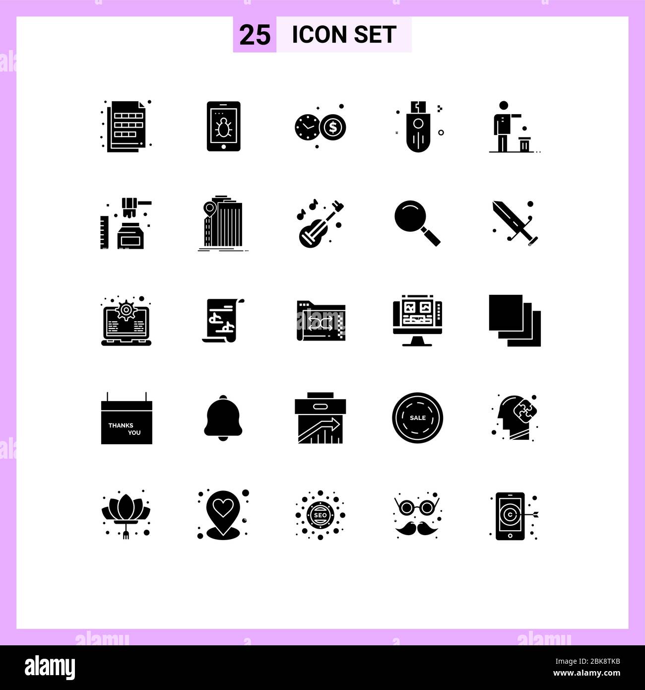 Set von 25 modernen UI-Symbole Symbole Zeichen für Idee, Speicher, Uhr, Stick, Speicher editierbare Vektor Design-Elemente Stock Vektor