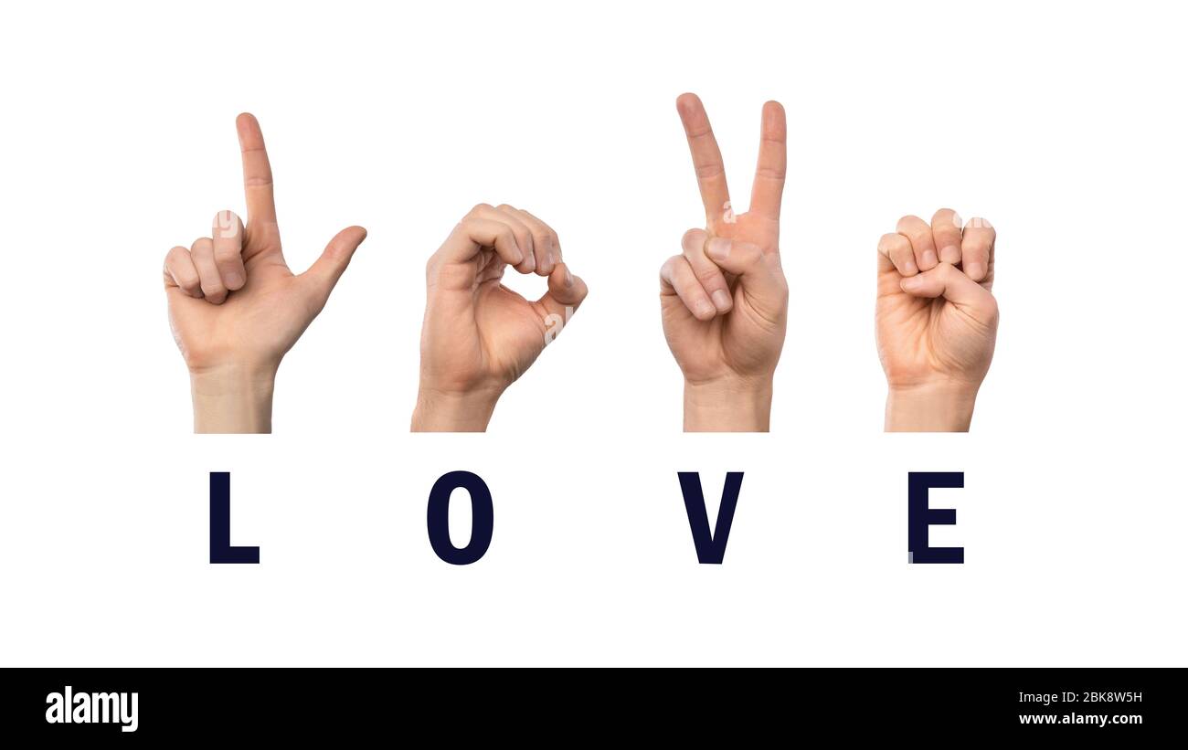Wort Liebe Finger Rechtschreibung in American Sign Language ASL Stockfoto