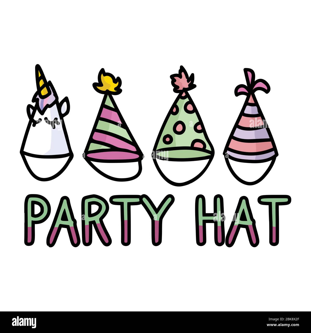 Nette Cartoon Party Hut Gesetzt Vektor Cliparts Kawaii Hand Gezeichnet Geburtstagsfeier Ereignis Feier Hut Mit Streamer Illustration Fur Alles Gute Zum Geburtstag Stock Vektorgrafik Alamy