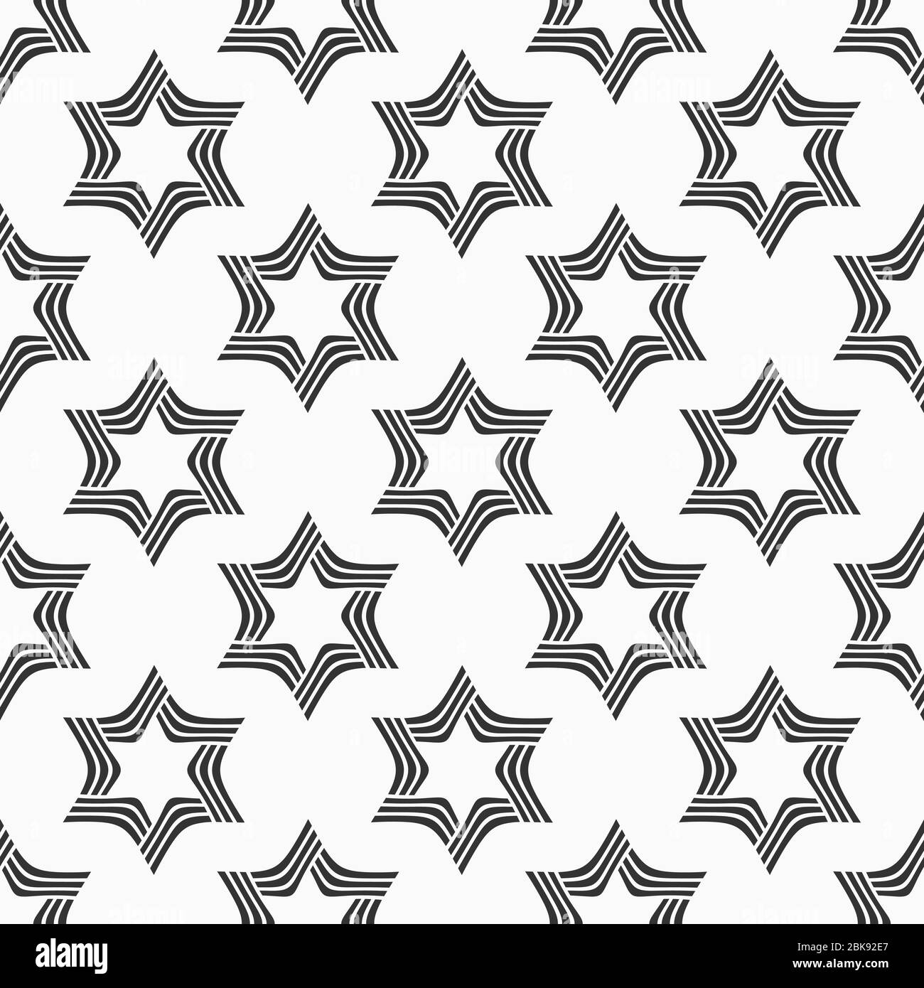 Abstraktes sechspitz-Sterne-Nahtloses Muster. Jüdische Symbole. Stilvolle Struktur. Vektor monochromer Hintergrund. Stock Vektor