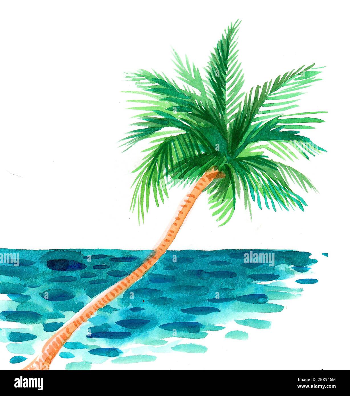 Palmen und blaues Meer. Aquarellmalerei Stockfoto